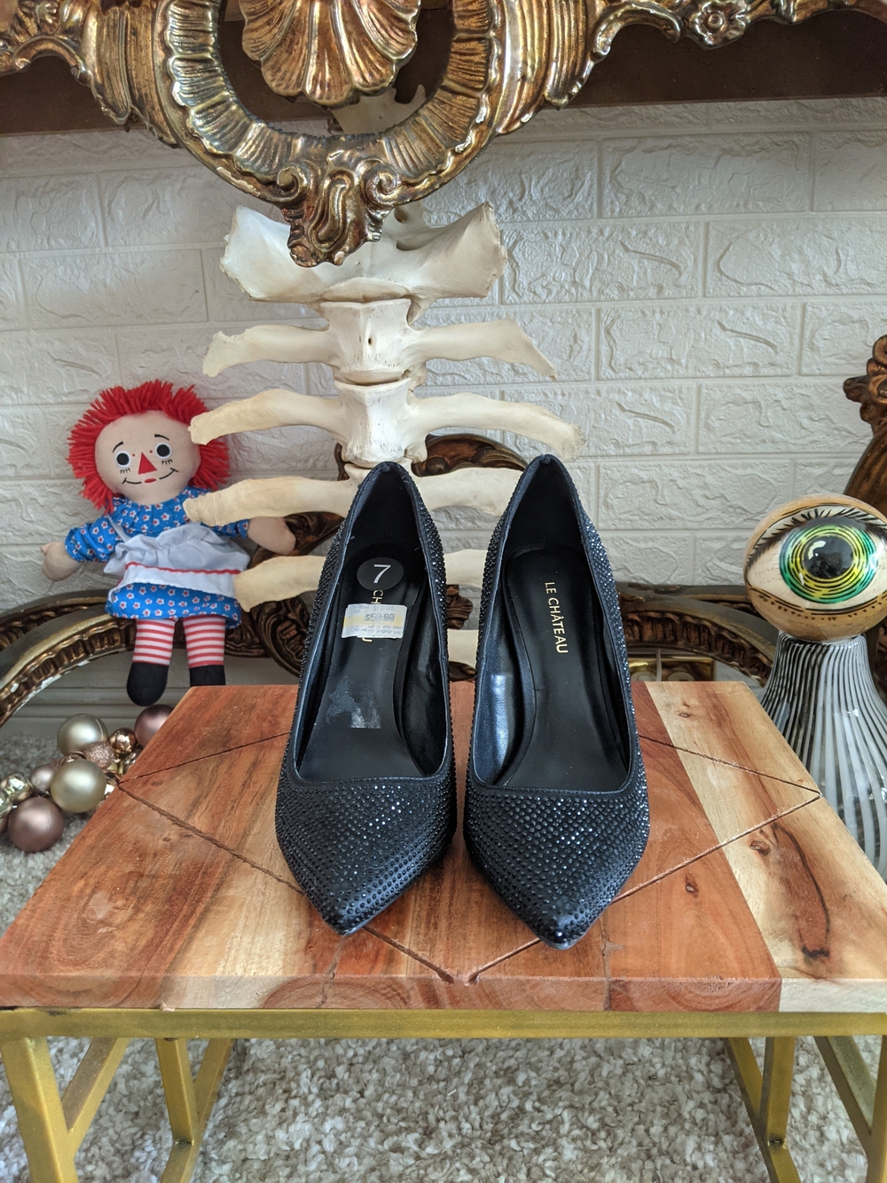 le chateau Black Crystal-Studded Pointed Toe Heels